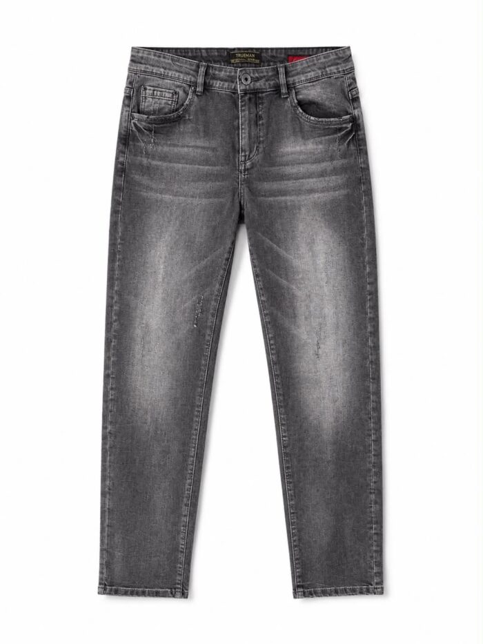Ανδρικό Γκρι Τζιν Παντελόνι Slim Regular Fit με washed denim λεπτομέρειες