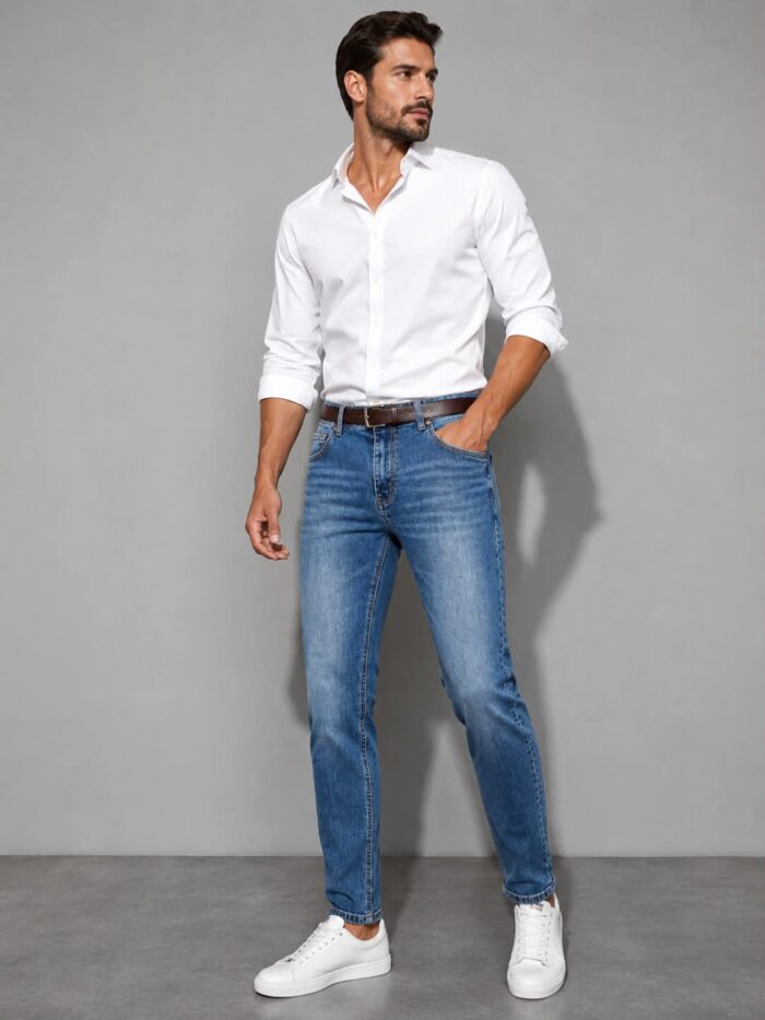 Ανδρικό Τζιν Slim Fit Μπλε Ξεβαμμένο