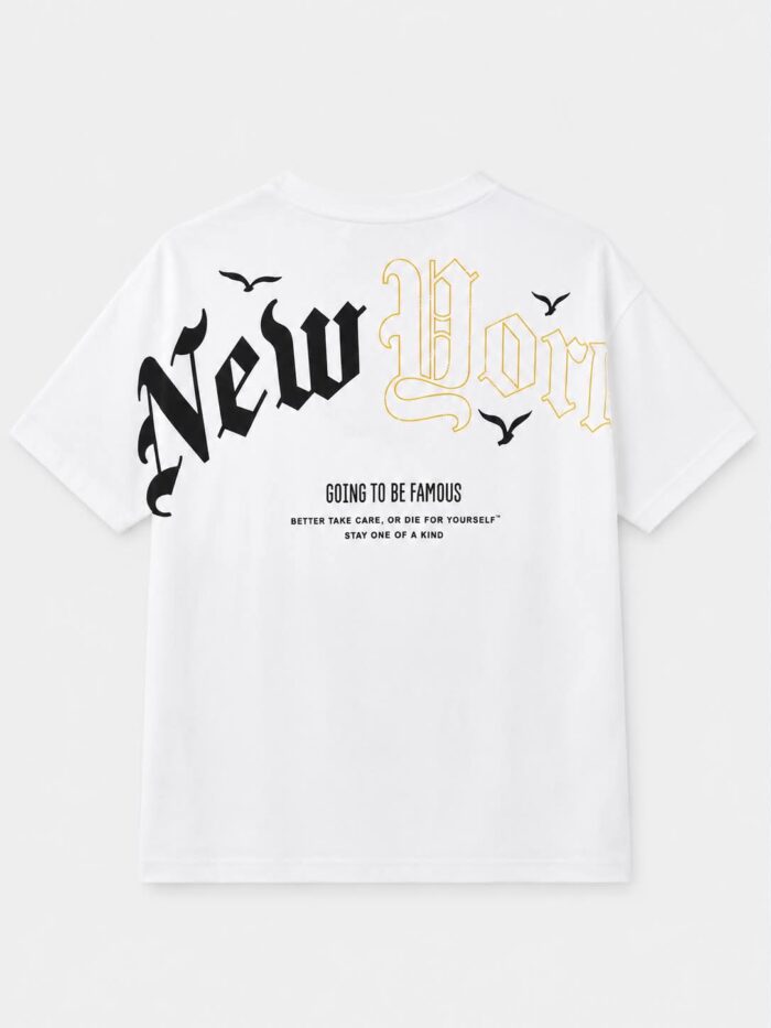 Ανδρικό Λευκό T-Shirt New York Graphic Print με σχέδιο στην πλάτη