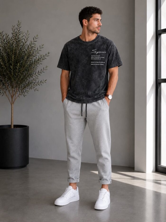 Ανδρικό Μαύρο T-Shirt Washed Effect με Τύπωμα Urban Casual Style