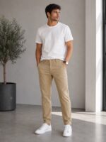 Ανδρικό μπεζ chino παντελόνι regular fit για casual και smart casual εμφανίσεις