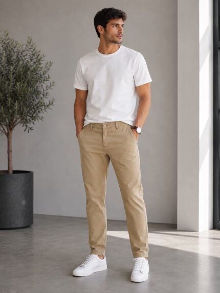Ανδρικό μπεζ chino παντελόνι regular fit για casual και smart casual εμφανίσεις