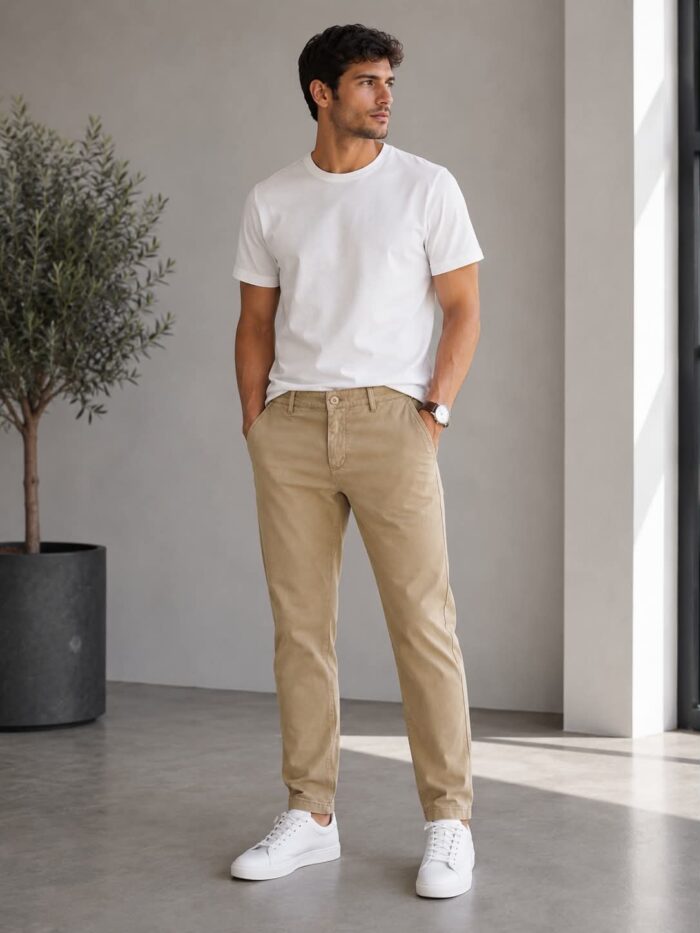 Ανδρικό μπεζ chino παντελόνι regular fit για casual και smart casual εμφανίσεις