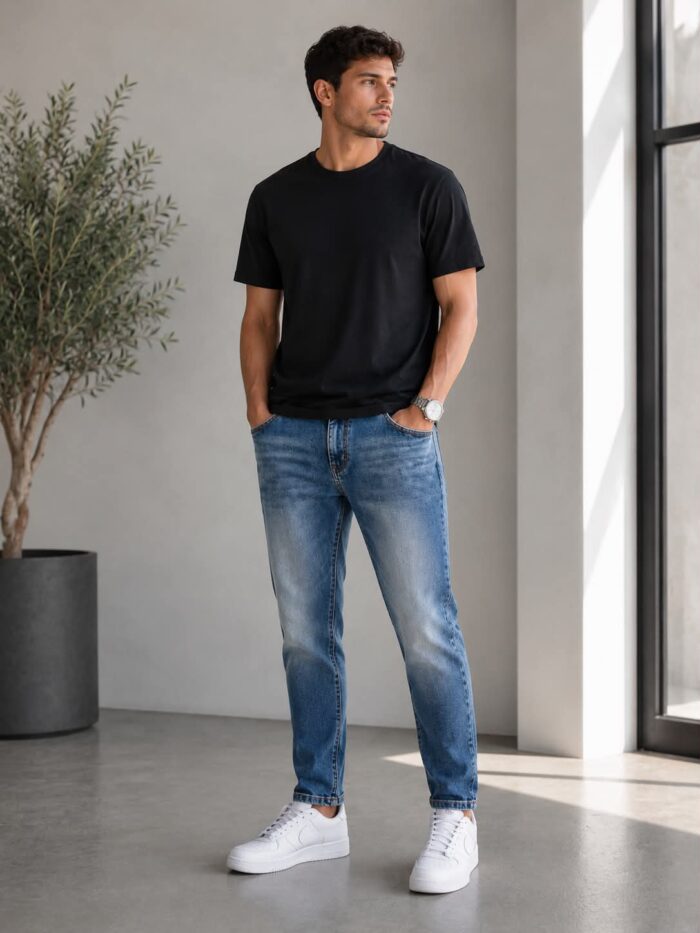Ανδρικό Μπλε Τζιν Παντελόνι Regular Fit με ξεβαμμένο denim σχέδιο