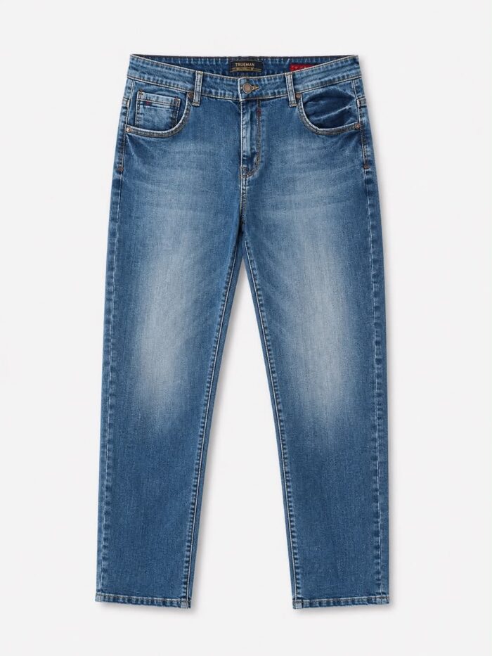 Ανδρικό Μπλε Τζιν Παντελόνι Regular Fit με ξεβαμμένο denim σχέδιο