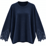 Γυναικεία Μπλούζα Oversized με Δαντέλα στα Μανίκια – Σκούρο Μπλε